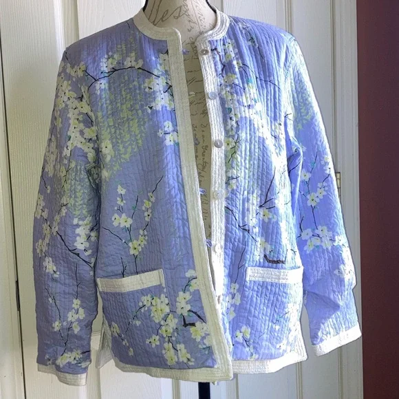 Cherry Blossom Quilted Reversible Eyelet Light Jacket Cotton Large by Appleseeds - Picture 2 of 11